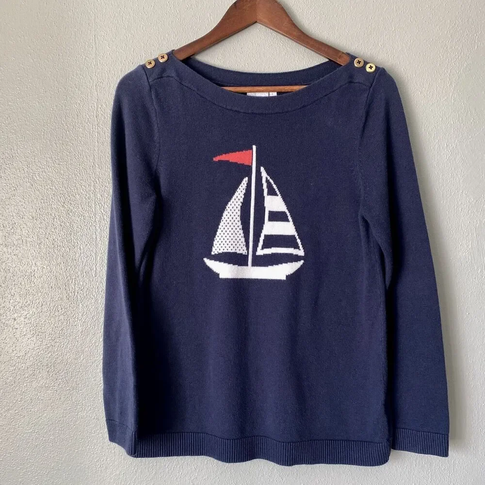 Charter Club Regatta Royale Nautical Sailboat Pullover Sweater Women's Medium
